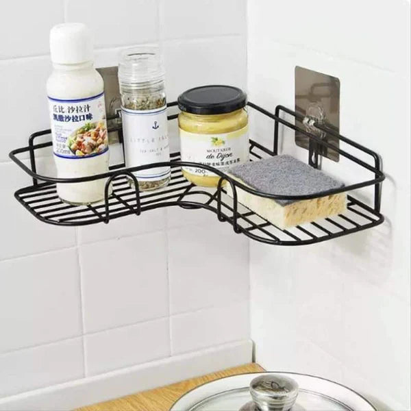 Wall Corner Rack For Bathroom & Kitchen With Hooks.