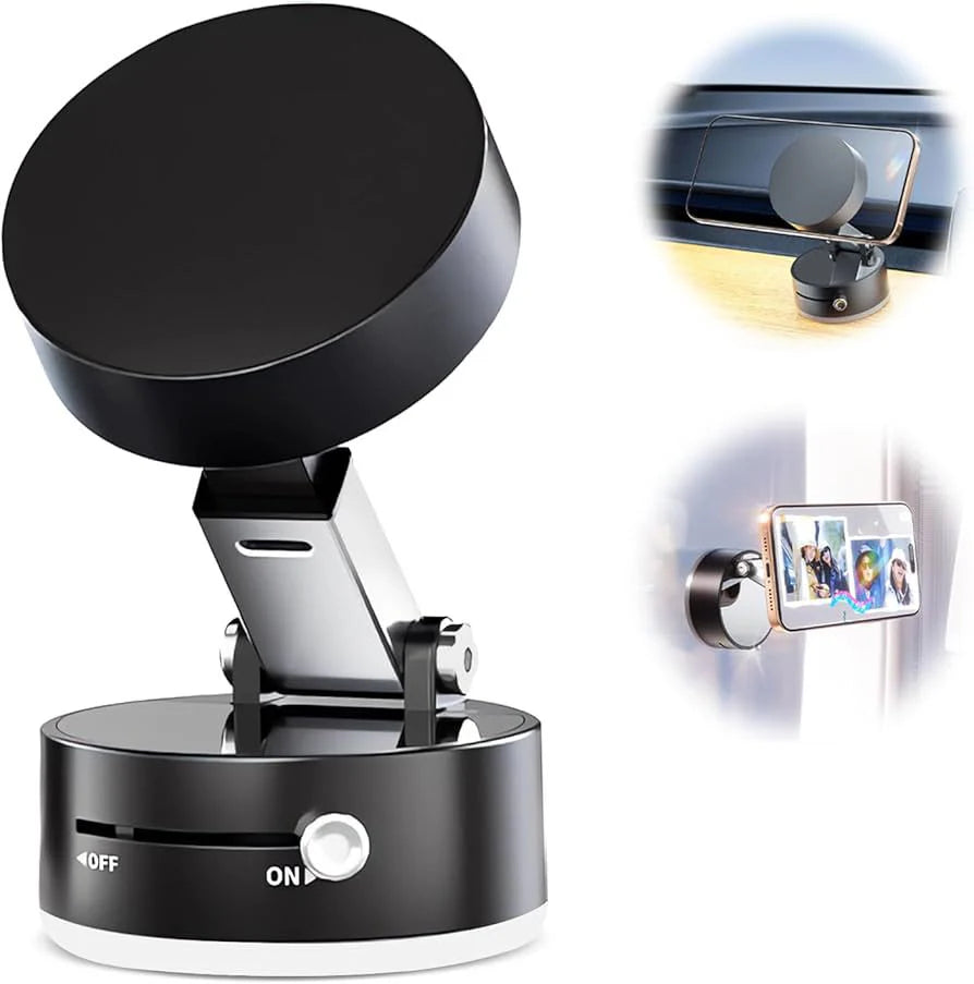 Magnetic Wireless Phone Holder with Vacuum Suction Cup | Foldable, Strong Magnetic Grip for Maximum Phone Security