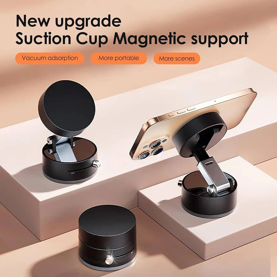 Magnetic Wireless Phone Holder with Vacuum Suction Cup | Foldable, Strong Magnetic Grip for Maximum Phone Security