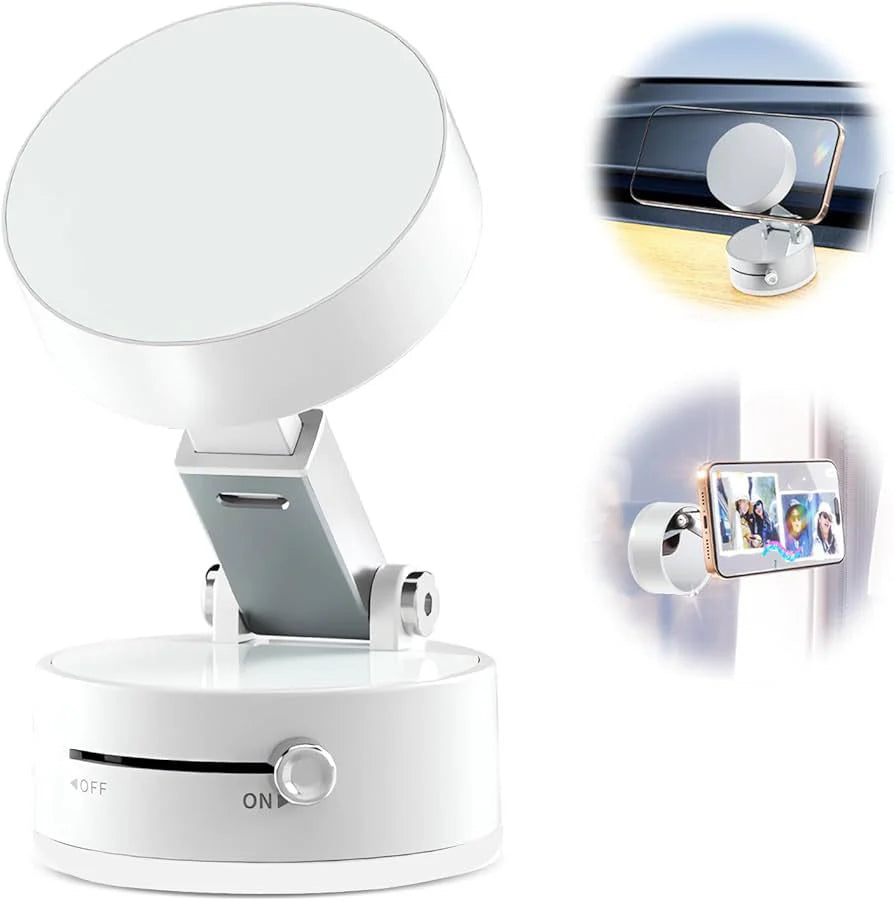 Magnetic Wireless Phone Holder with Vacuum Suction Cup | Foldable, Strong Magnetic Grip for Maximum Phone Security
