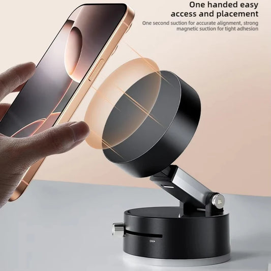 Magnetic Wireless Phone Holder with Vacuum Suction Cup | Foldable, Strong Magnetic Grip for Maximum Phone Security