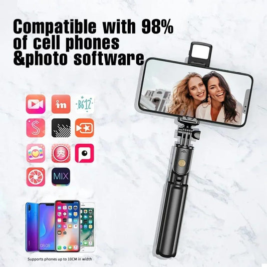 Selfie Stick Tripod with Remote Control | 360° Foldable Selfie Rod for Phone & Action Camera with LED Light