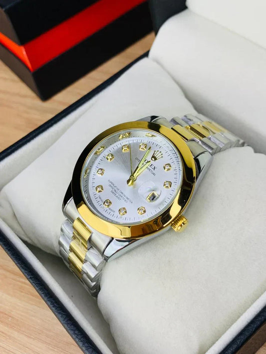 Rolex Stone Date Watch - Two Tone White