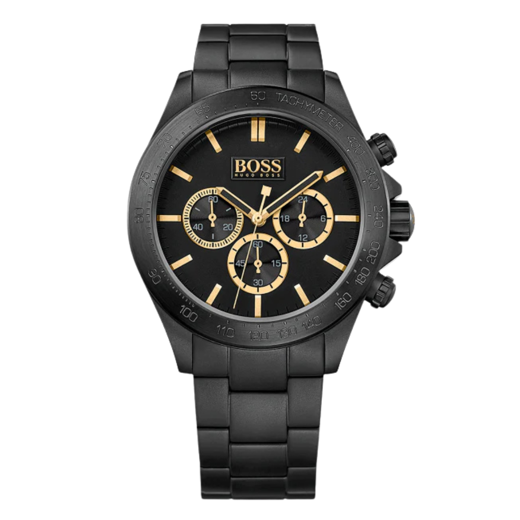 HUGO BOSS Ikon Black Stainless Steel Black Dial Chronograph Quartz Watch for Gents - 1513278