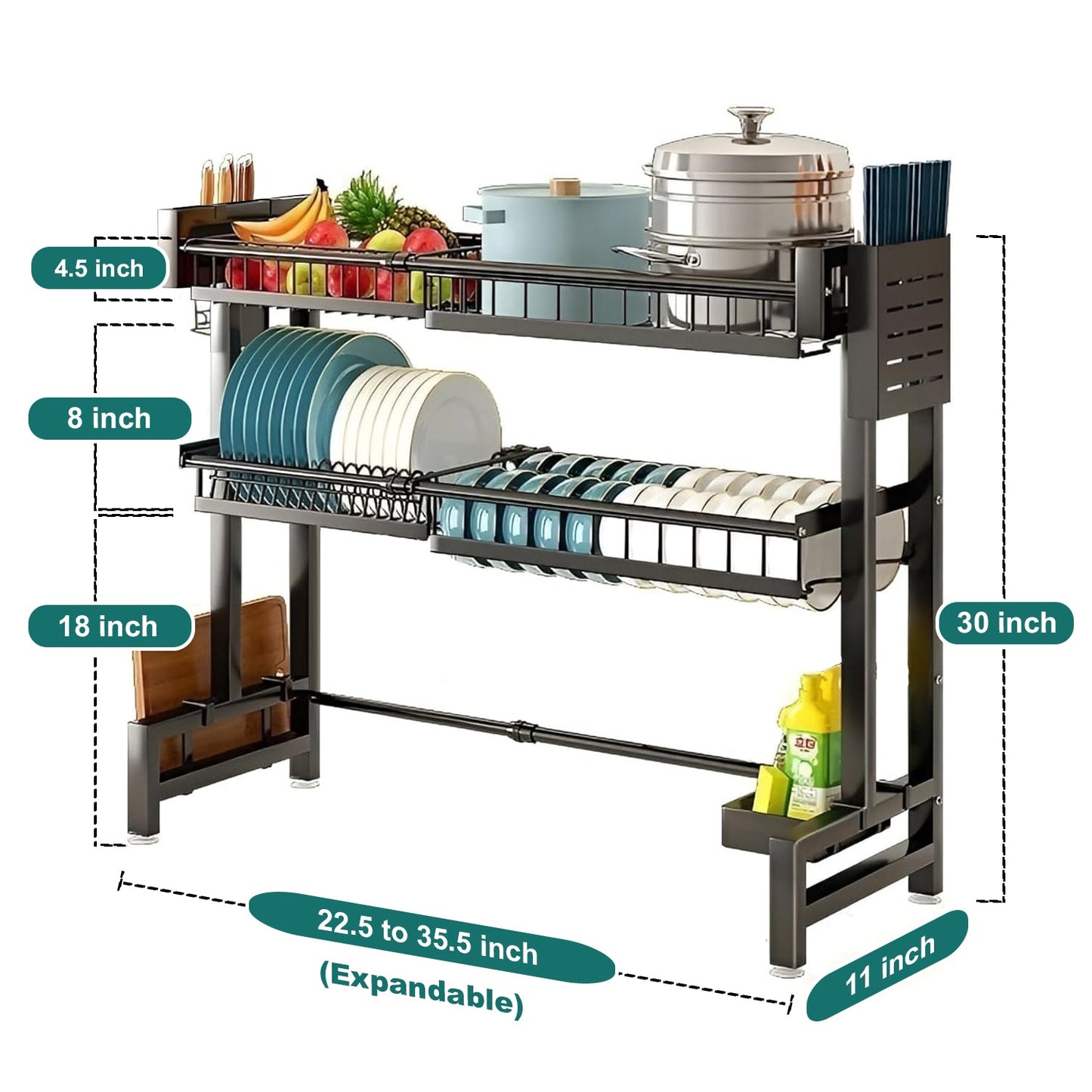 Expandable 2-Tier  OverSink Dish Drying Rack By Matrix