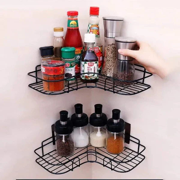 Wall Corner Rack For Bathroom & Kitchen With Hooks.
