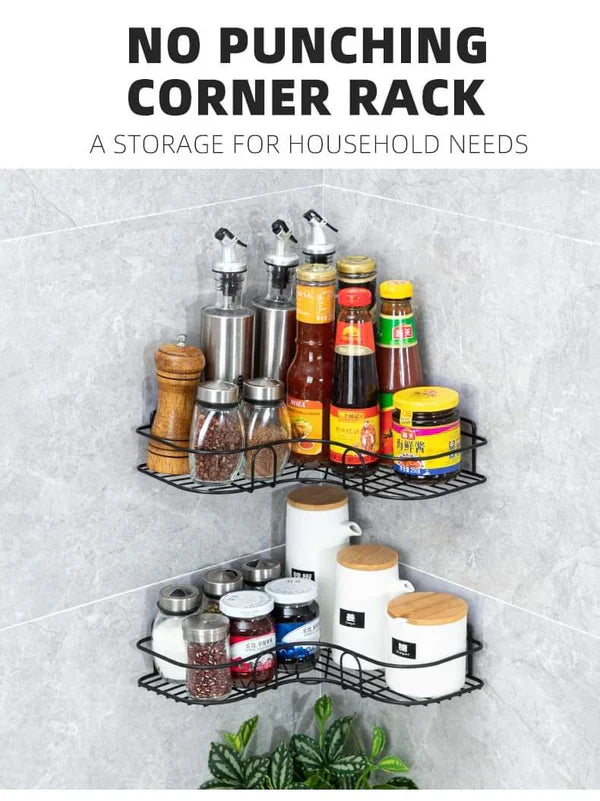 Wall Corner Rack For Bathroom & Kitchen With Hooks.