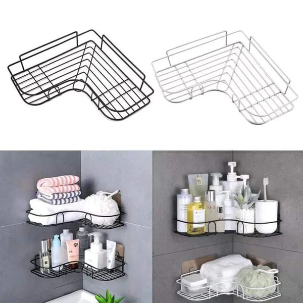 Wall Corner Rack For Bathroom & Kitchen With Hooks.