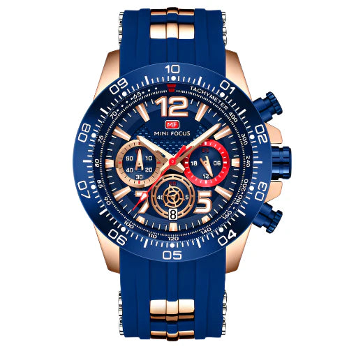 Mini Focus Blue Silicone Strap Strap Blue Dial Chronograph Quartz Watch for Gents - MF0290G-05