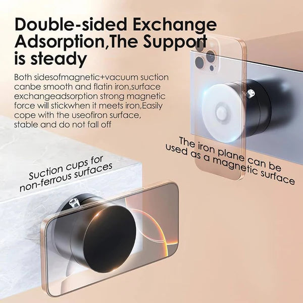Magnetic Wireless Phone Holder with Vacuum Suction Cup | Foldable, Strong Magnetic Grip for Maximum Phone Security