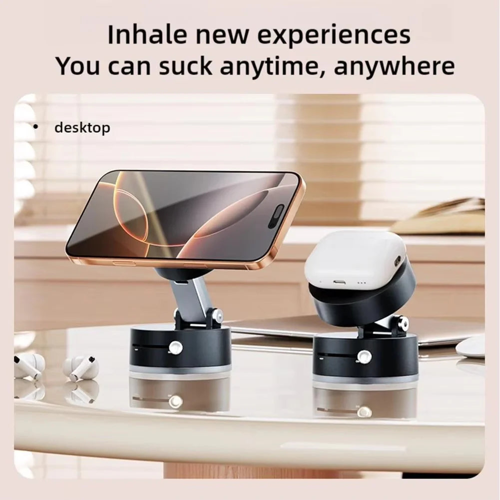 Magnetic Wireless Phone Holder with Vacuum Suction Cup | Foldable, Strong Magnetic Grip for Maximum Phone Security