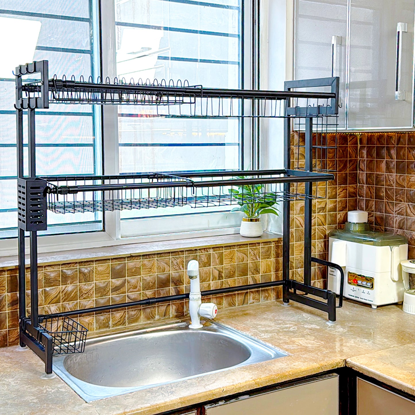 Expandable 2-Tier  OverSink Dish Drying Rack By Matrix