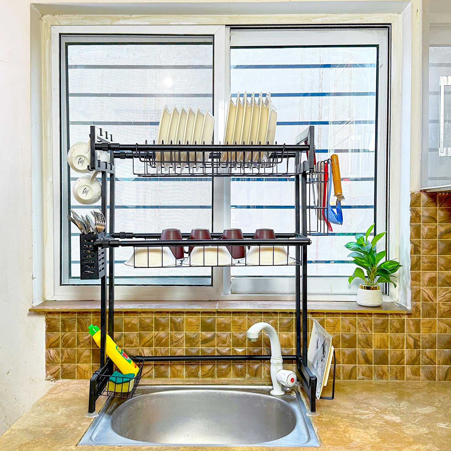 Expandable 2-Tier  OverSink Dish Drying Rack By Matrix