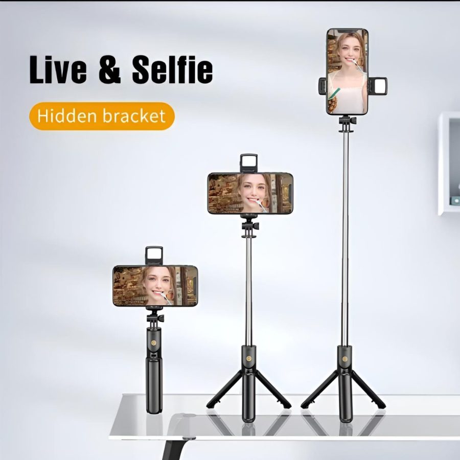 Selfie Stick Tripod with Remote Control | 360° Foldable Selfie Rod for Phone & Action Camera with LED Light