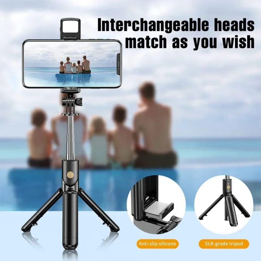 Selfie Stick Tripod with Remote Control | 360° Foldable Selfie Rod for Phone & Action Camera with LED Light