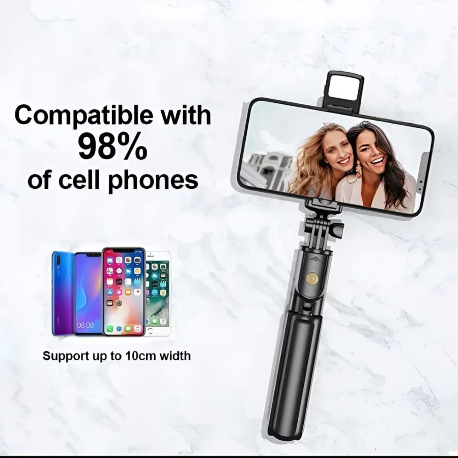 Selfie Stick Tripod with Remote Control | 360° Foldable Selfie Rod for Phone & Action Camera with LED Light
