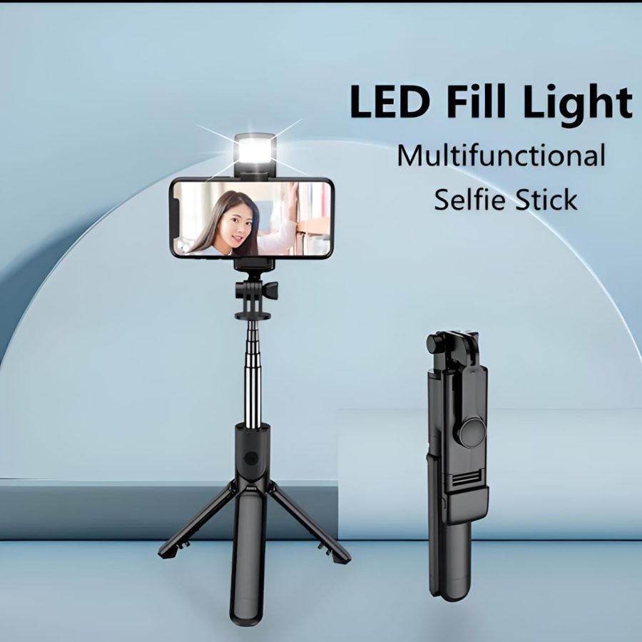 Selfie Stick Tripod with Remote Control | 360° Foldable Selfie Rod for Phone & Action Camera with LED Light