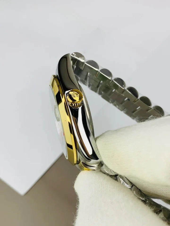 Rolex Stone Date Watch - Two Tone White
